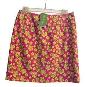 NWT Lilly Pulitzer Snappy Skirt Preppy Twill Pink and Green Floral A-Line Skirt